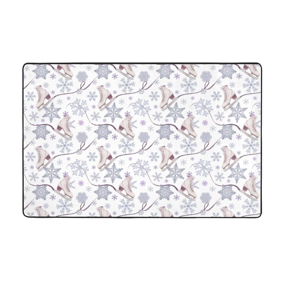 Area Rugs For Living Room Decor - Elegant Ice Skates Snowflakes Anti Slip Throw Washable Rugs 3x5 For Bedroom, Soft Indoor Carpet For Bedroom Living Room 60x39In