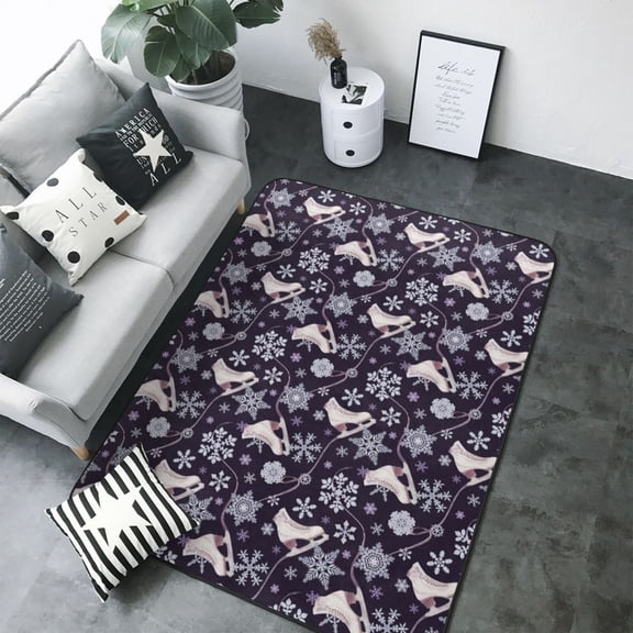 Area Rugs For Living Room Decor - Elegant ice skates snowflakes A Soft Anti Slip Throw Washable Rugs 5x7 For Bedroom, Indoor Carpet For Bedroom Living Room 80x58In