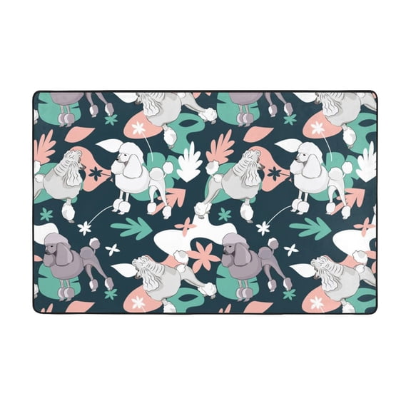 Area Rugs For Living Room Decor - Exotic Cute Poodle Dog Pink Anti Slip Throw Washable Rugs 3x5 For Bedroom, Soft Indoor Carpet For Bedroom Living Room 60x39In