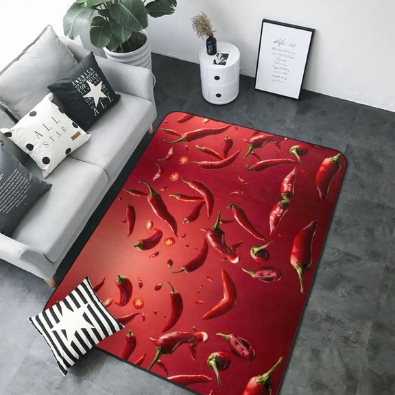 Area Rugs For Living Room Decor - Floating Red Chili Peppers Soft Anti Slip Throw Washable Rugs 5x7 For Bedroom, Indoor Carpet For Bedroom Living Room 80x58In