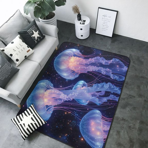 Area Rugs For Living Room Decor - Floating Space Jellyfish A Soft Anti Slip Throw Washable Rugs 5x7 For Bedroom, Indoor Carpet For Bedroom Living Room 80x58In