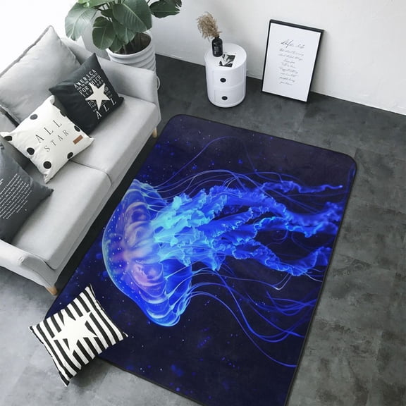 Area Rugs For Living Room Decor - Floating Space Jellyfish Soft Anti Slip Throw Washable Rugs 5x7 For Bedroom, Indoor Carpet For Bedroom Living Room 80x58In