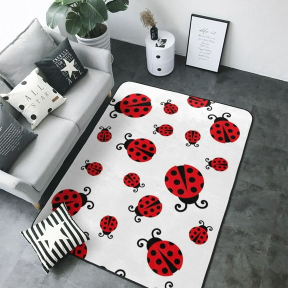 Area Rugs For Living Room Decor - Fly Flying Ladybug Soft Anti Slip Throw Washable Rugs 5x7 For Bedroom, Indoor Carpet For Bedroom Living Room 80x58In