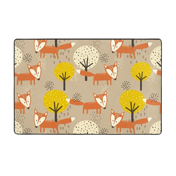 Area Rugs For Living Room Decor - Forest Fox Anti Slip Throw Washable Rugs 3x5 For Bedroom, Soft Indoor Carpet For Bedroom Living Room 60x39In