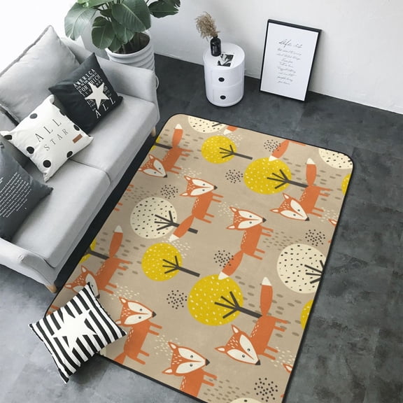 Area Rugs For Living Room Decor - Forest Fox Soft Anti Slip Throw Washable Rugs 5x7 For Bedroom, Indoor Carpet For Bedroom Living Room 80x58In