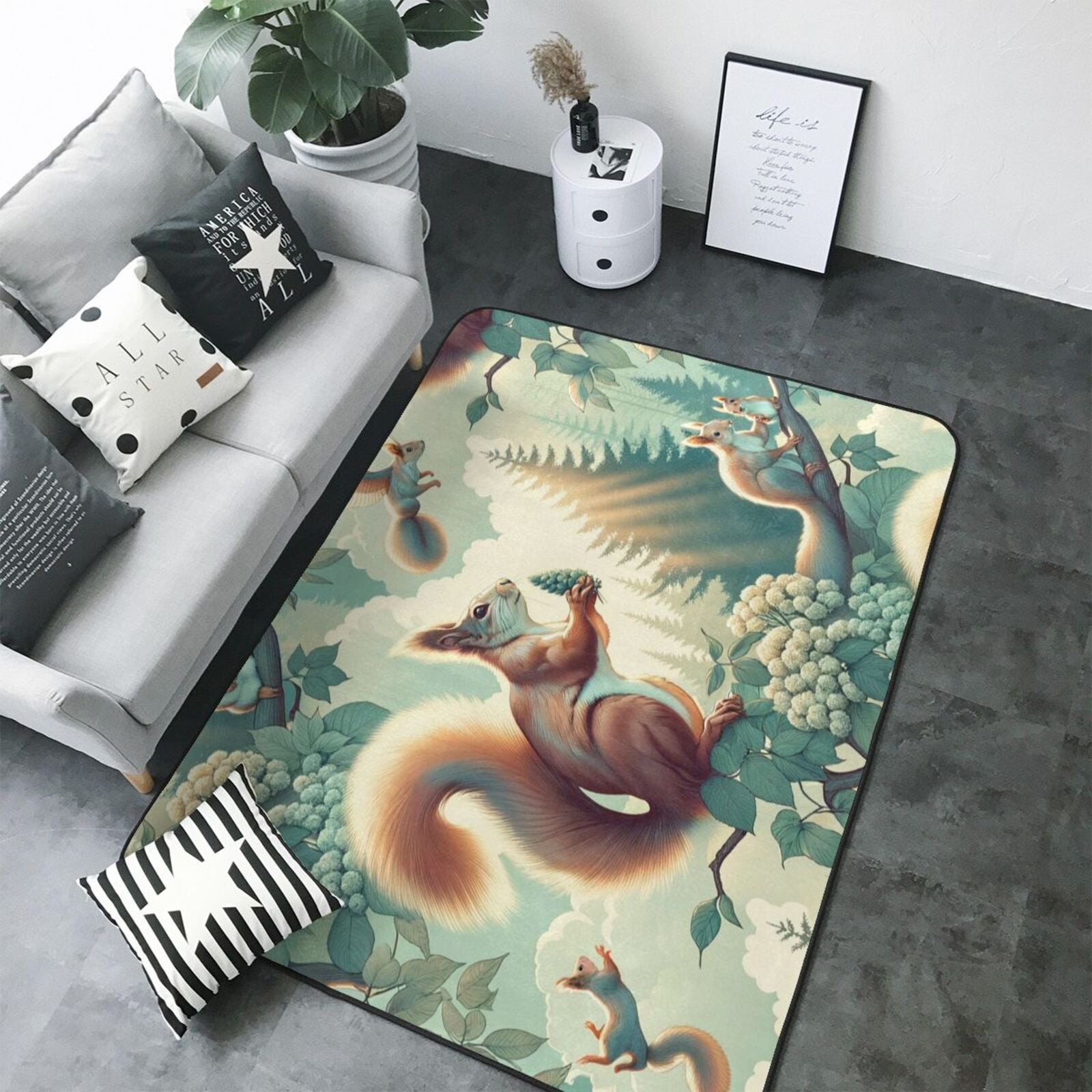 Area Rugs For Living Room Decor Forest squirrel surreal Anti Slip