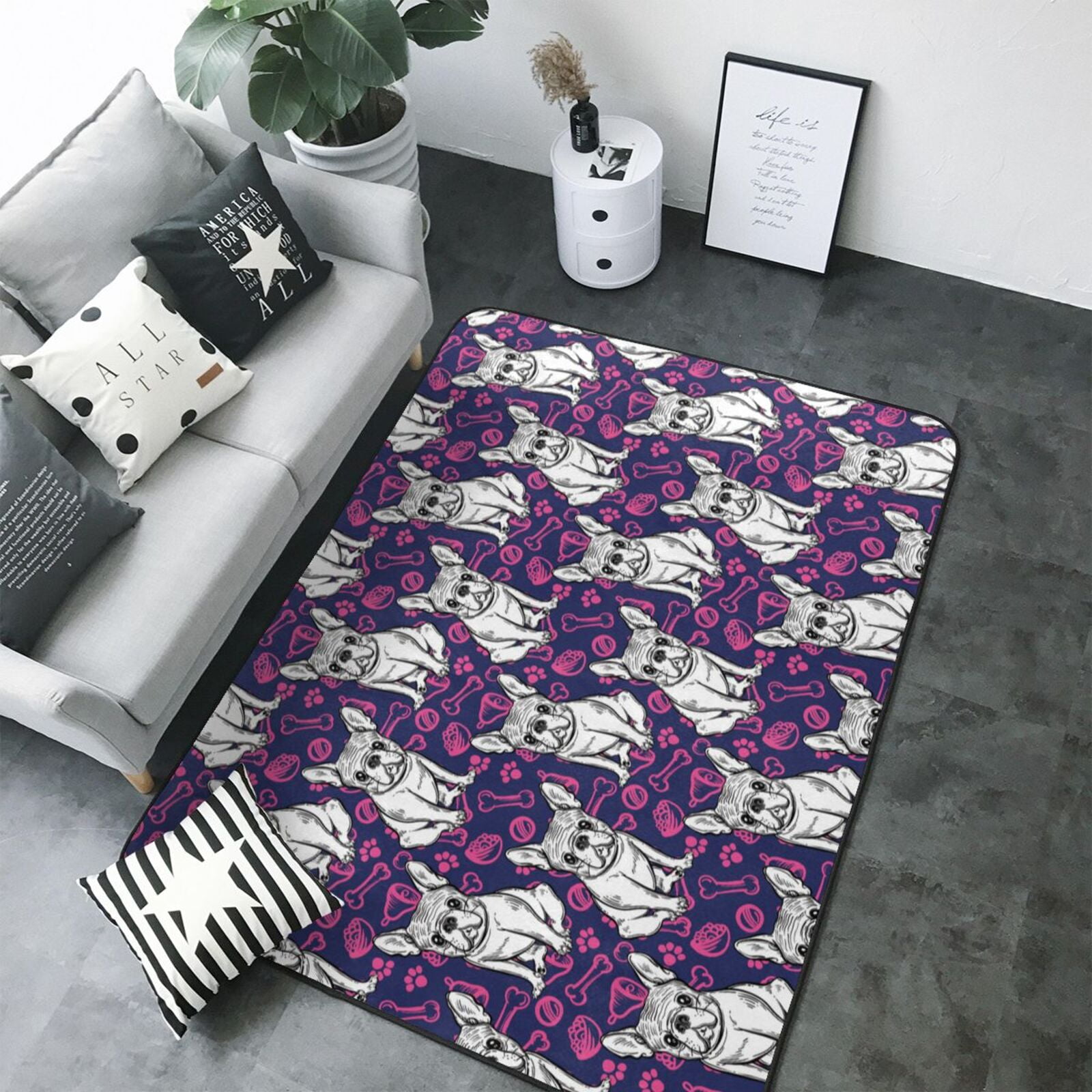 Area Rugs For Living Room Decor French Bulldog Cute Soft Anti Slip