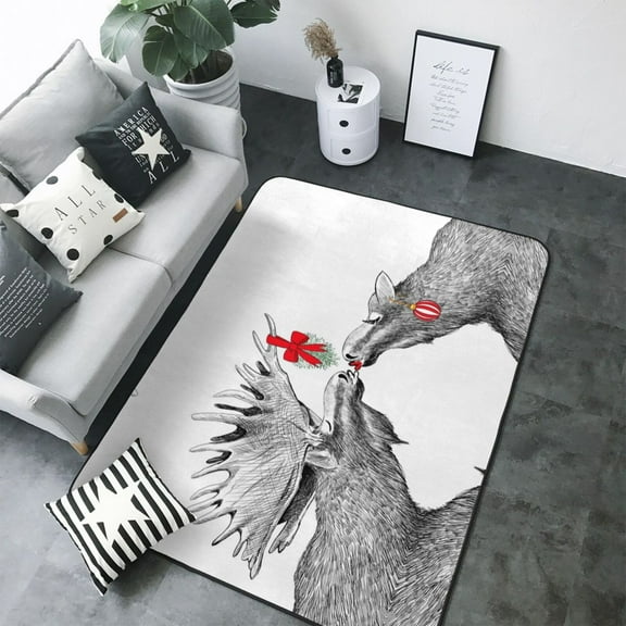 Area Rugs For Living Room Decor - Funny Christmas Moose Soft Anti Slip Throw Washable Rugs 5x7 For Bedroom, Indoor Carpet For Bedroom Living Room 80x58In