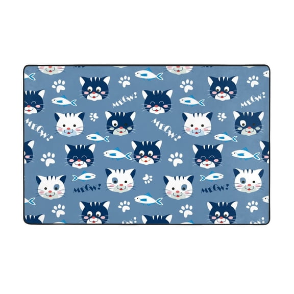 Area Rugs For Living Room Decor - Funny Cute Cat Face Fish Anti Slip Throw Washable Rugs 3x5 For Bedroom, Soft Indoor Carpet For Bedroom Living Room 60x39In