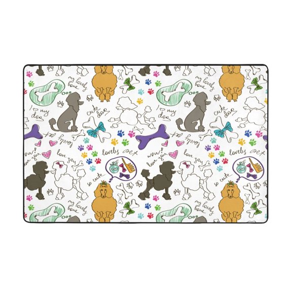 Area Rugs For Living Room Decor - Funny Cute Poodle Dog Anti Slip Throw Washable Rugs 3x5 For Bedroom, Soft Indoor Carpet For Bedroom Living Room 60x39In