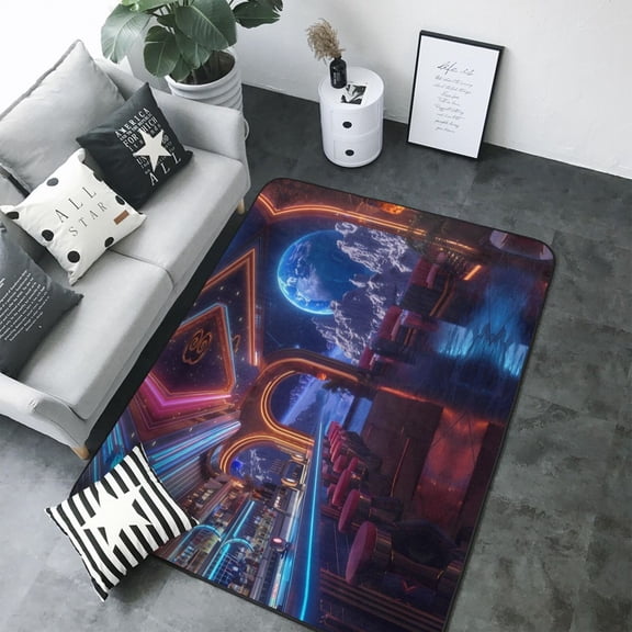 Area Rugs For Living Room Decor - Futuristic Bar Space View Soft Anti Slip Throw Washable Rugs 5x7 For Bedroom, Indoor Carpet For Bedroom Living Room 80x58In