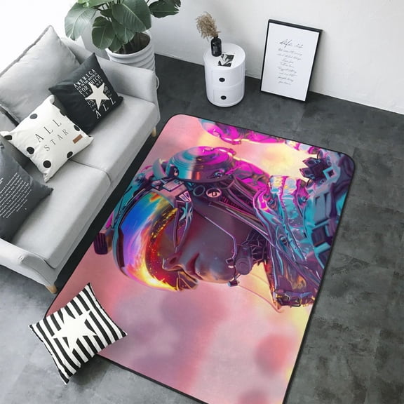 Area Rugs For Living Room Decor - Futuristic Woman Soft Anti Slip Throw Washable Rugs 5x7 For Bedroom, Indoor Carpet For Bedroom Living Room 80x58In
