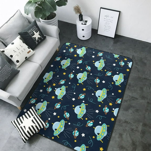 Area Rugs For Living Room Decor - Galaxy With Ufo Soft Anti Slip Throw Washable Rugs 5x7 For Bedroom, Indoor Carpet For Bedroom Living Room 80x58In