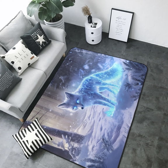 Area Rugs For Living Room Decor - Glowing Winter Arctic Fox Soft Anti Slip Throw Washable Rugs 5x7 For Bedroom, Indoor Carpet For Bedroom Living Room 80x58In