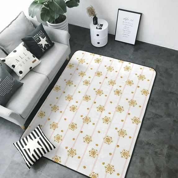 Area Rugs For Living Room Decor - Gold Snowflake Stripes Soft Anti Slip Throw Washable Rugs 5x7 For Bedroom, Indoor Carpet For Bedroom Living Room 80x58In