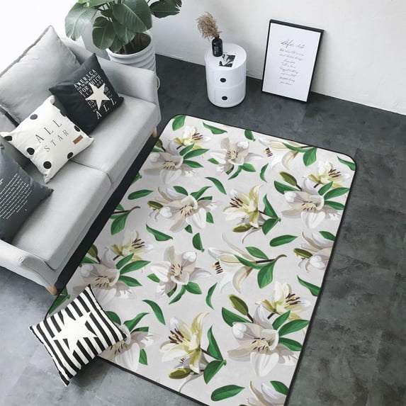 Area Rugs For Living Room Decor - Gorgeous Lilies Flowers Soft Anti Slip Throw Washable Rugs 5x7 For Bedroom, Indoor Carpet For Bedroom Living Room 80x58In