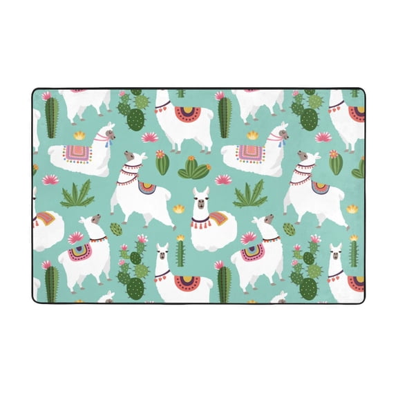 Area Rugs For Living Room Decor - Green Lama Alpacas Cactus Cute Anti Slip Throw Washable Rugs 3x5 For Bedroom, Soft Indoor Carpet For Bedroom Living Room 60x39In