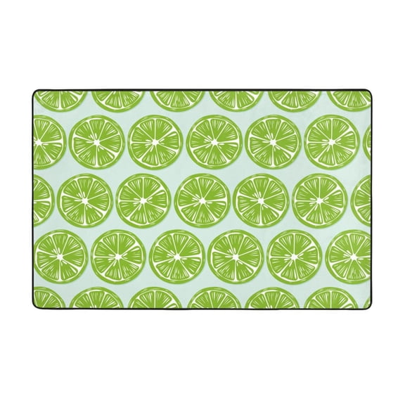 Area Rugs For Living Room Decor - Green Lemon Slices Anti Slip Throw Washable Rugs 3x5 For Bedroom, Soft Indoor Carpet For Bedroom Living Room 60x39In