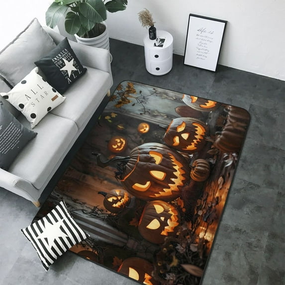 Area Rugs For Living Room Decor - Halloween Cool Pumpkin Soft Anti Slip Throw Washable Rugs 5x7 For Bedroom, Indoor Carpet For Bedroom Living Room 80x58In