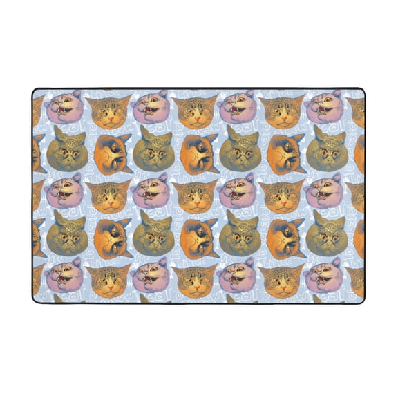 Area Rugs For Living Room Decor - Hand Drawn Funny Cat Face Anti Slip Throw Washable Rugs 3x5 For Bedroom, Soft Indoor Carpet For Bedroom Living Room 60x39In