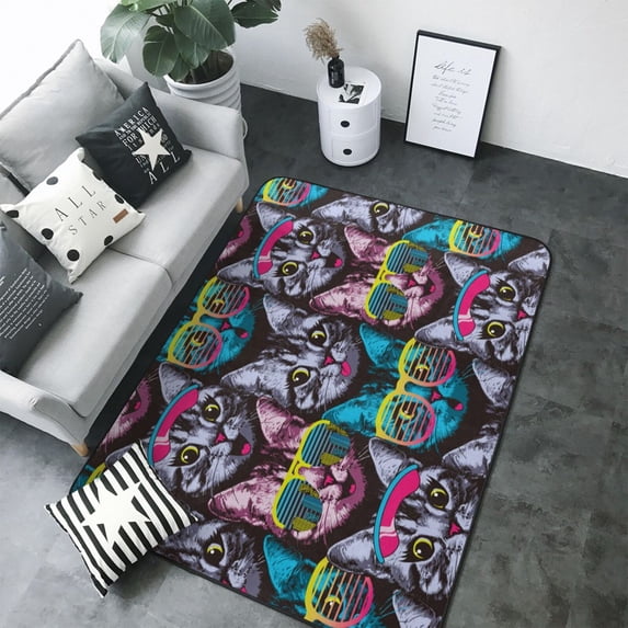 Area Rugs For Living Room Decor - Happy Kitten Faces Soft Anti Slip Throw Washable Rugs 5x7 For Bedroom, Indoor Carpet For Bedroom Living Room 80x58In
