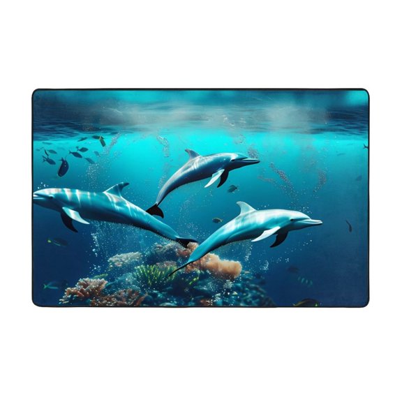 Area Rugs For Living Room Decor - Hawaiian Ship Dolphin Anti Slip Throw Washable Rugs 3x5 For Bedroom, Soft Indoor Carpet For Bedroom Living Room 60x39In