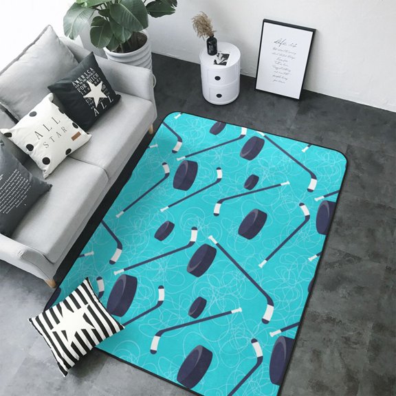 Area Rugs For Living Room Decor - Hockey stick blue cute Soft Anti Slip Throw Washable Rugs 5x7 For Bedroom, Indoor Carpet For Bedroom Living Room 80x58In