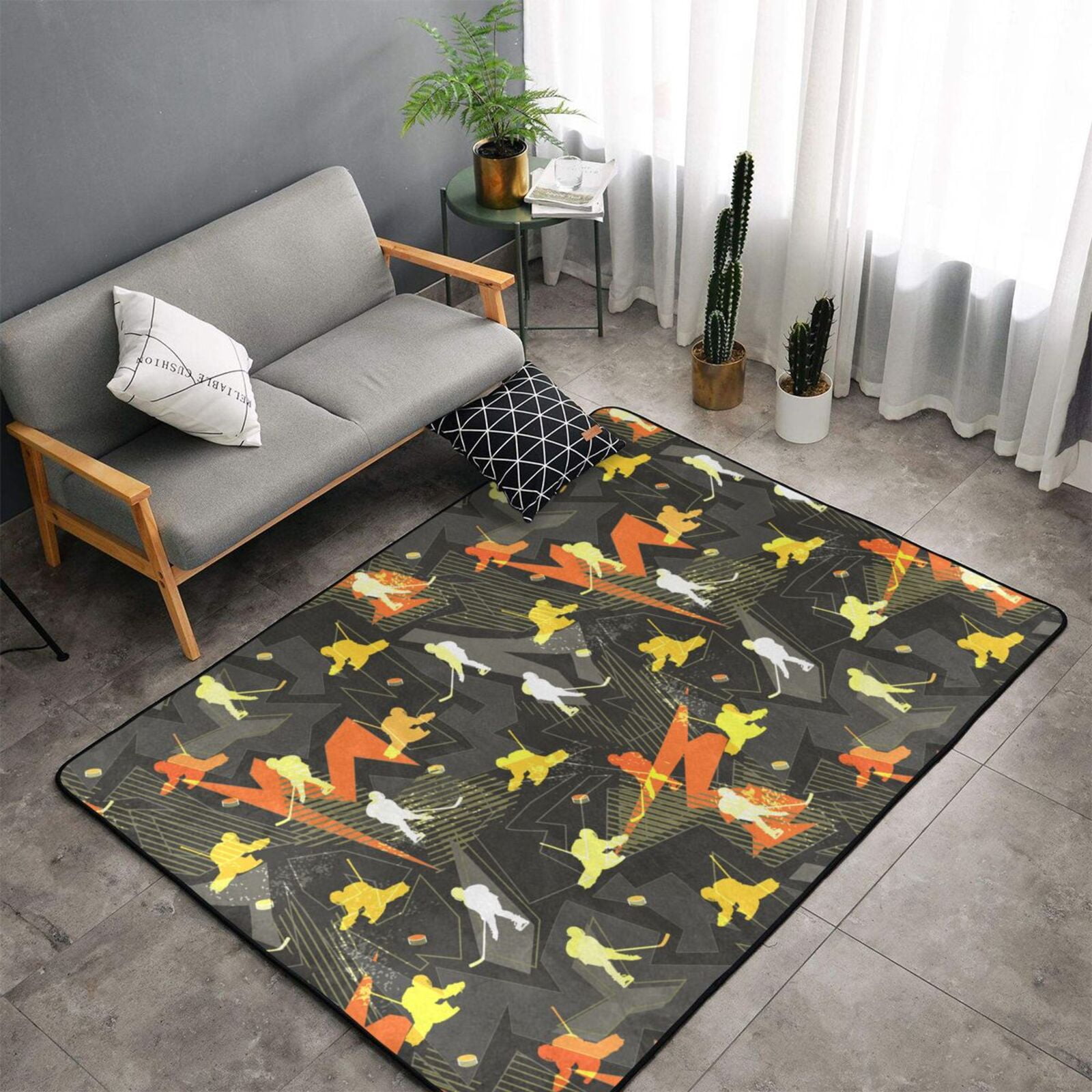 Area Rugs For Living Room Decor Hockey sticks Dark gray 3x5 Anti Slip