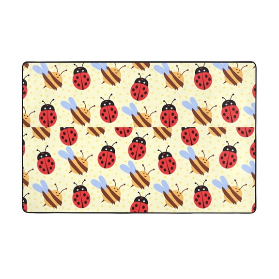 Area Rugs For Living Room Decor - Ladybug And Bee Anti Slip Throw Washable Rugs 3x5 For Bedroom, Soft Indoor Carpet For Bedroom Living Room 60x39In