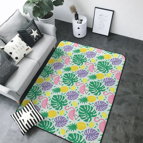 Area Rugs For Living Room Decor - Leaves Bird Pineapple Soft Anti Slip Throw Washable Rugs 5x7 For Bedroom, Indoor Carpet For Bedroom Living Room 80x58In
