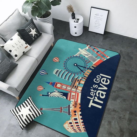 Area Rugs For Living Room Decor - Let's go Travel Soft Anti Slip Throw Washable Rugs 5x7 For Bedroom, Indoor Carpet For Bedroom Living Room 80x58In
