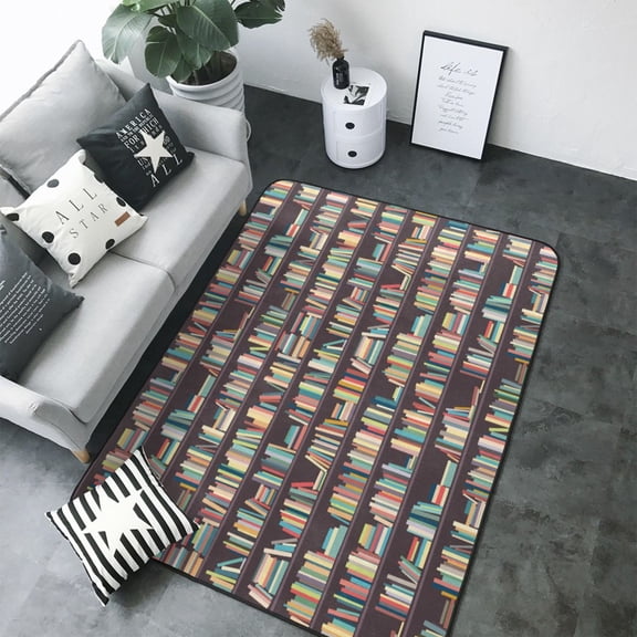 Area Rugs For Living Room Decor - Library bookstore bookshelves print Soft Anti Slip Throw Washable Rugs 5x7 For Bedroom, Indoor Carpet For Bedroom Living Room 80x58In