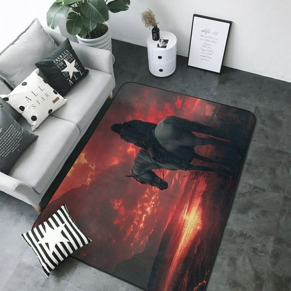 Area Rugs For Living Room Decor - Lone Rider Under Red Sky Soft Anti Slip Throw Washable Rugs 5x7 For Bedroom, Indoor Carpet For Bedroom Living Room 80x58In