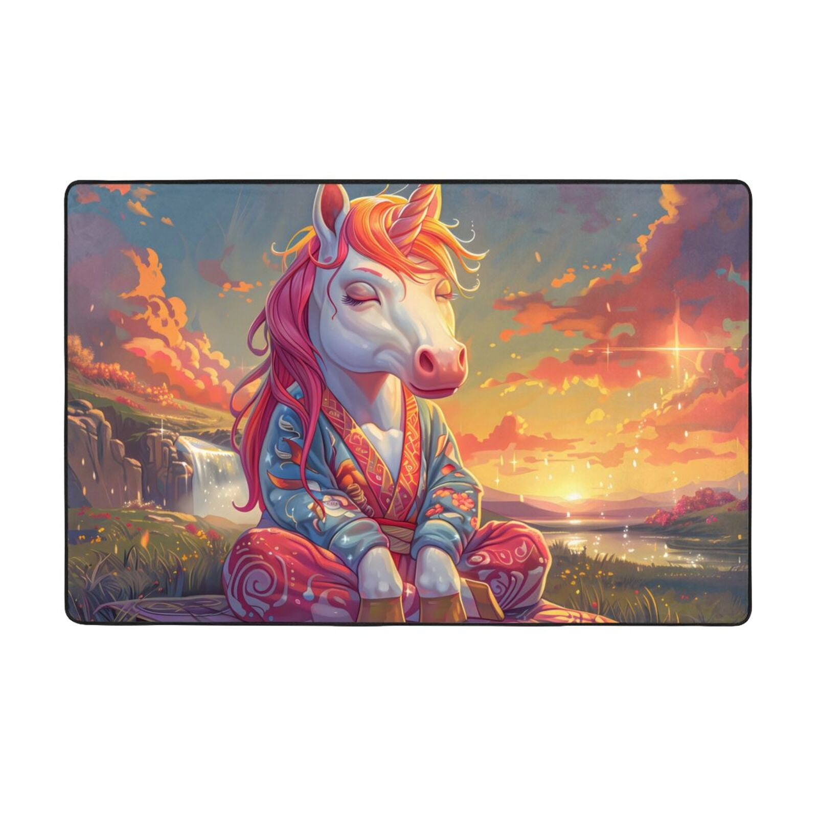 Area Rugs For Living Room Decor Meditating Cute Pink Horse Anti Slip