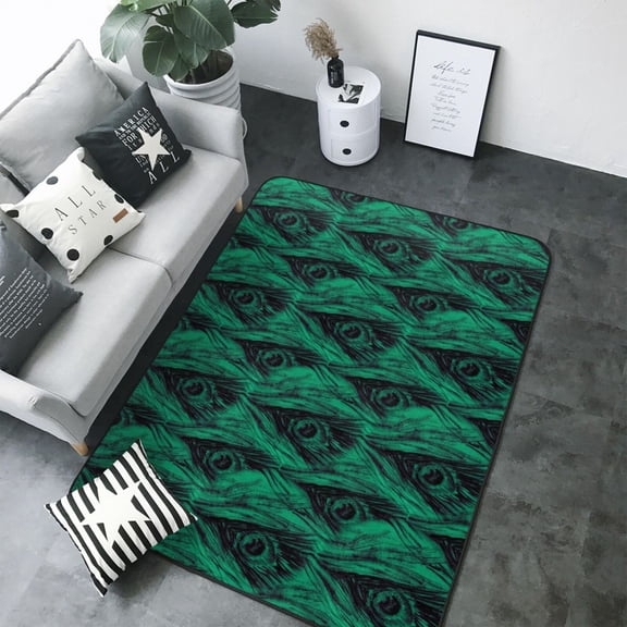Area Rugs For Living Room Decor - Mint Bird Feathers Soft Anti Slip Throw Washable Rugs 5x7 For Bedroom, Indoor Carpet For Bedroom Living Room 80x58In