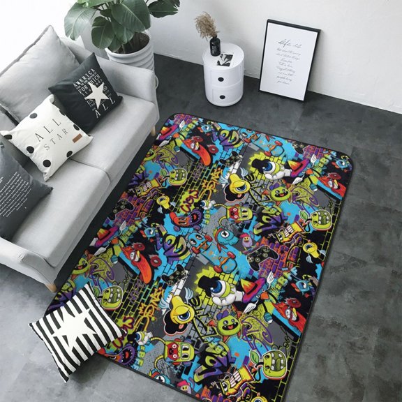 Area Rugs For Living Room Decor - Modern Graffiti Q Version Eyes Soft Anti Slip Throw Washable Rugs 5x7 For Bedroom, Indoor Carpet For Bedroom Living Room 80x58In