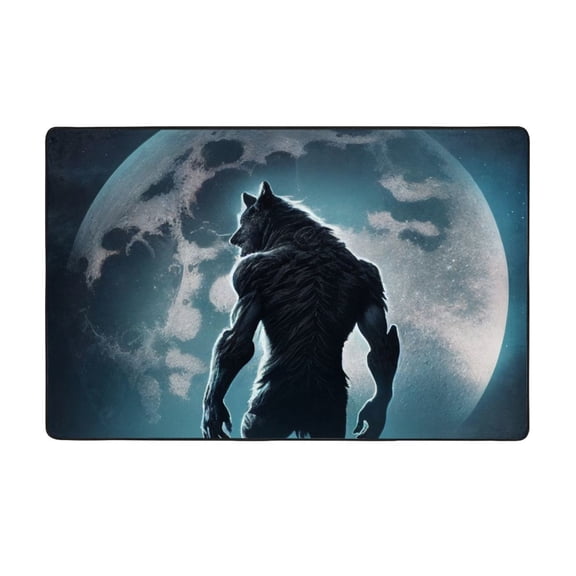 Area Rugs For Living Room Decor - Moon Wolf Warrior Anti Slip Throw Washable Rugs 3x5 For Bedroom, Soft Indoor Carpet For Bedroom Living Room 60x39In