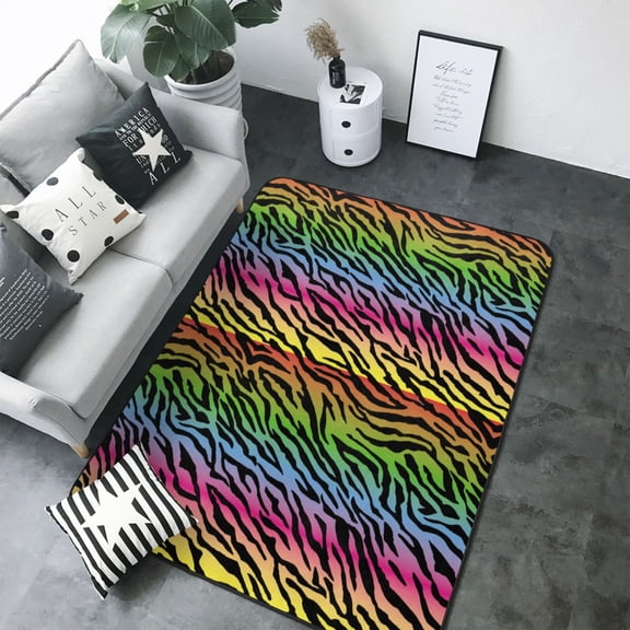 Area Rugs For Living Room Decor - Multicolor zebra print cool Soft Anti Slip Throw Washable Rugs 5x7 For Bedroom, Indoor Carpet For Bedroom Living Room 80x58In
