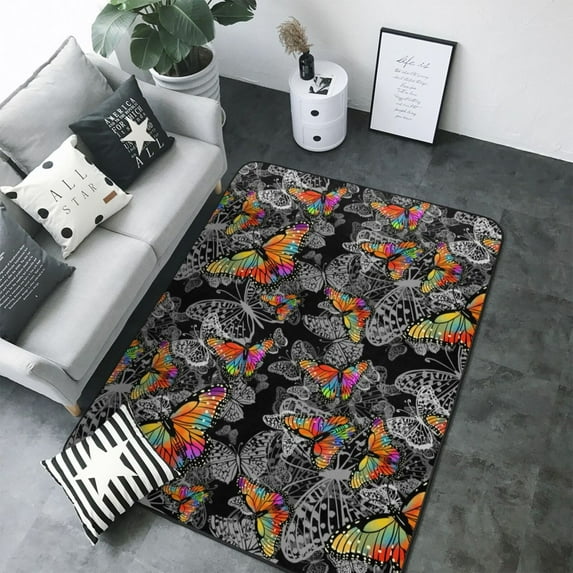 Area Rugs For Living Room Decor - Multicolored Butterflies C Soft Anti Slip Throw Washable Rugs 5x7 For Bedroom, Indoor Carpet For Bedroom Living Room 80x58In