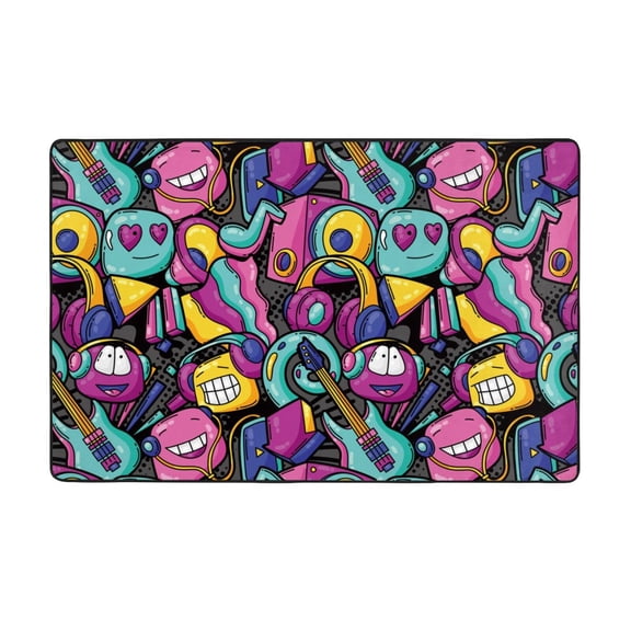 Area Rugs For Living Room Decor - Music Robot Anti Slip Throw Washable Rugs 3x5 For Bedroom, Soft Indoor Carpet For Bedroom Living Room 60x39In