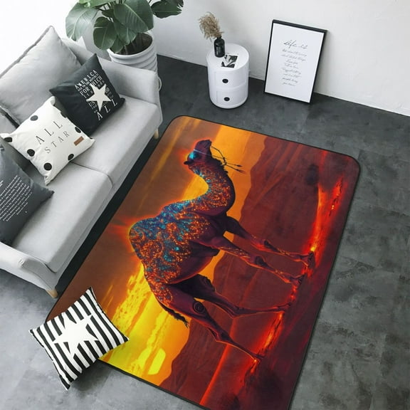 Area Rugs For Living Room Decor - Mystical Sunset Camel Soft Anti Slip Throw Washable Rugs 5x7 For Bedroom, Indoor Carpet For Bedroom Living Room 80x58In