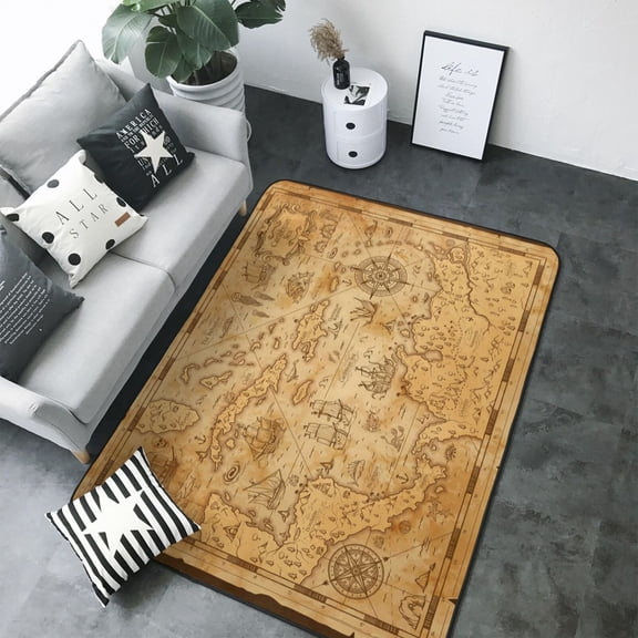 Area Rugs For Living Room Decor - Old Vintage Map Of Sea Soft Anti Slip Throw Washable Rugs 5x7 For Bedroom, Indoor Carpet For Bedroom Living Room 80x58In