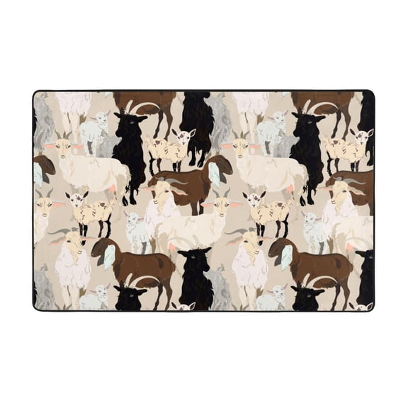 Area Rugs For Living Room Decor - Painted Cartoon Colorful Cute Goat Anti Slip Throw Washable Rugs 3x5 For Bedroom, Soft Indoor Carpet For Bedroom Living Room 60x39In