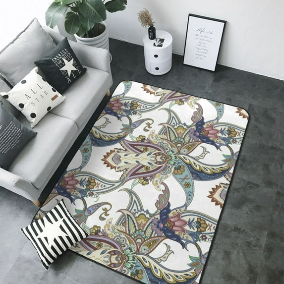 Area Rugs For Living Room Decor - Paisley Pattern No.9022 Soft Anti Slip Throw Washable Rugs 5x7 For Bedroom, Indoor Carpet For Bedroom Living Room 80x58In