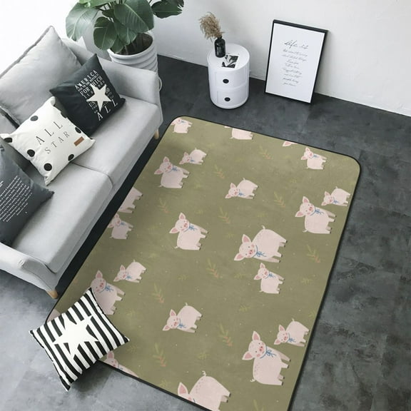 Area Rugs For Living Room Decor - Parent-Child Cute Pig Green Soft Anti Slip Throw Washable Rugs 5x7 For Bedroom, Indoor Carpet For Bedroom Living Room 80x58In