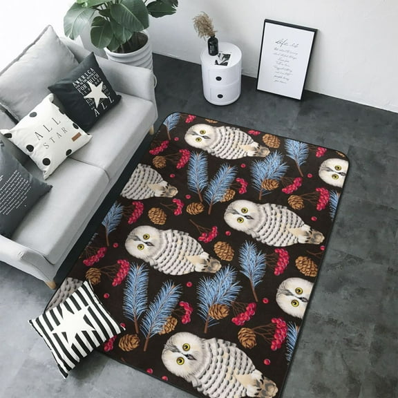 Area Rugs For Living Room Decor - Pinecone Owl White Soft Anti Slip Throw Washable Rugs 5x7 For Bedroom, Indoor Carpet For Bedroom Living Room 80x58In