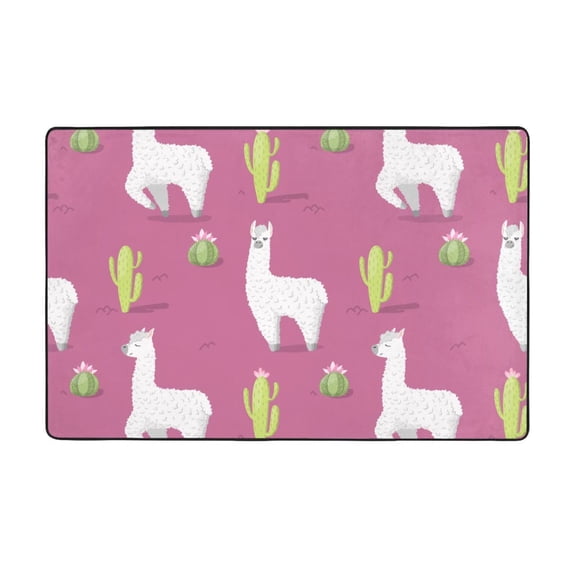 Area Rugs For Living Room Decor - Pink America Lama Alpacas Cactus Anti Slip Throw Washable Rugs 3x5 For Bedroom, Soft Indoor Carpet For Bedroom Living Room 60x39In