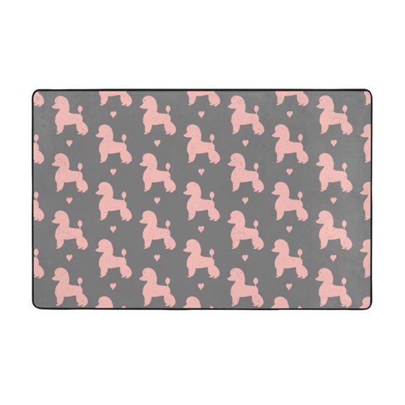Area Rugs For Living Room Decor - Pink Cute Poodle Dog Anti Slip Throw Washable Rugs 3x5 For Bedroom, Soft Indoor Carpet For Bedroom Living Room 60x39In