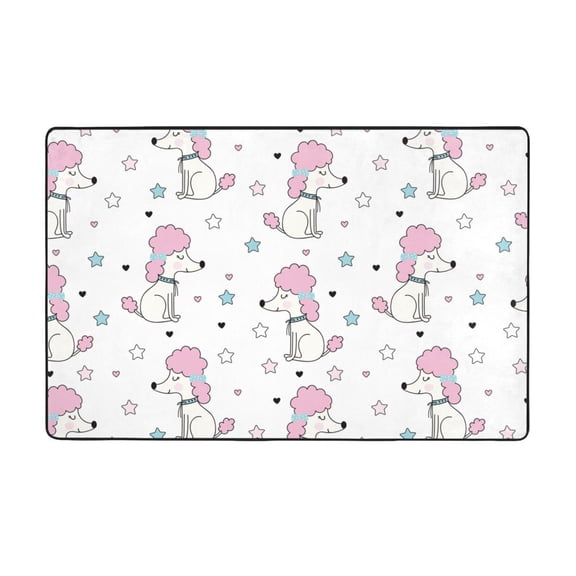 Area Rugs For Living Room Decor - Pink Cute Poodle Dog Stars Anti Slip Throw Washable Rugs 3x5 For Bedroom, Soft Indoor Carpet For Bedroom Living Room 60x39In