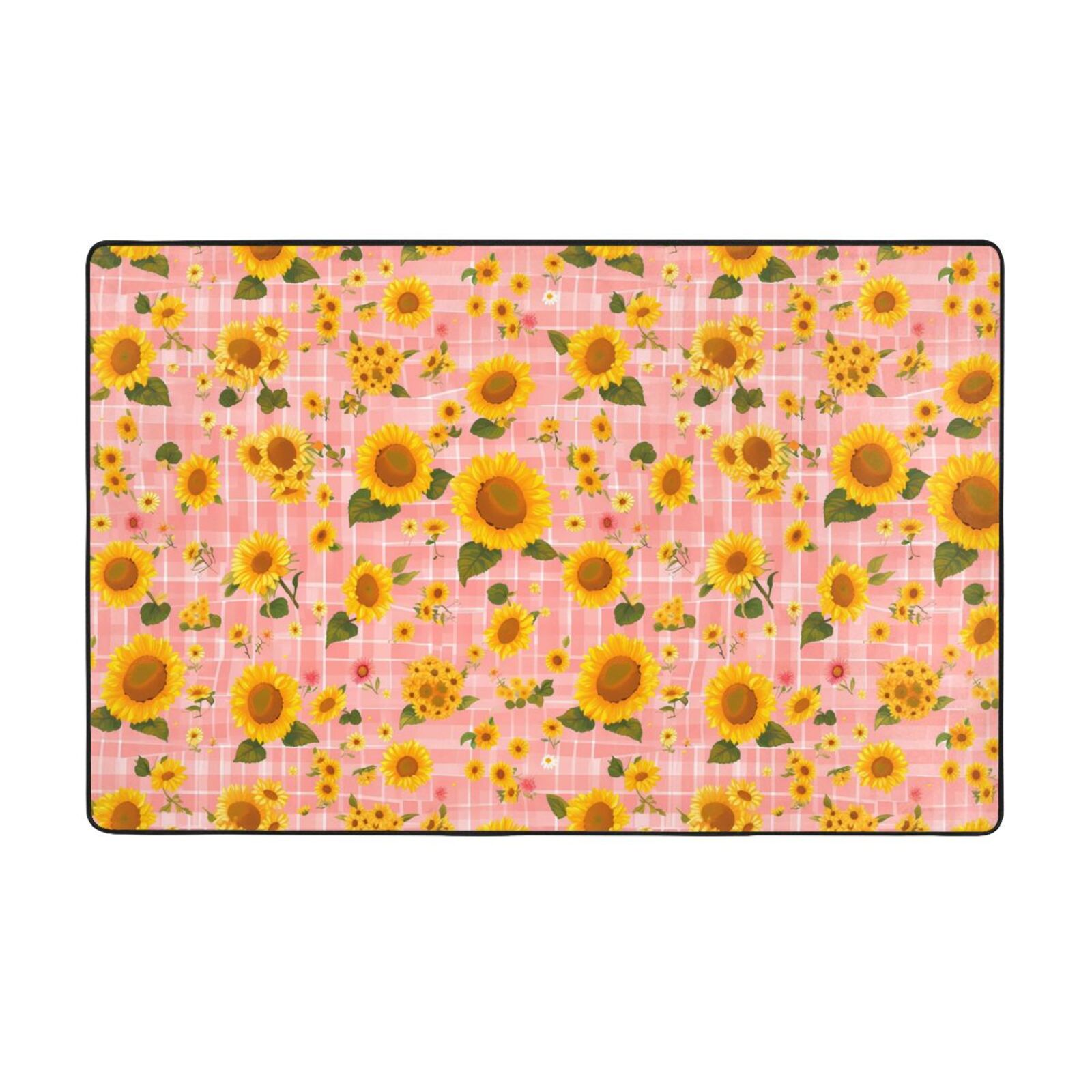 Area Rugs For Living Room Decor Pink Plaid Sunflower Anti Slip Throw